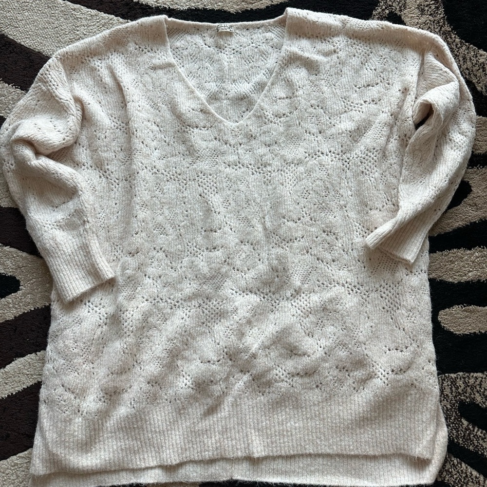 Free People Cream V-Neck Sweater